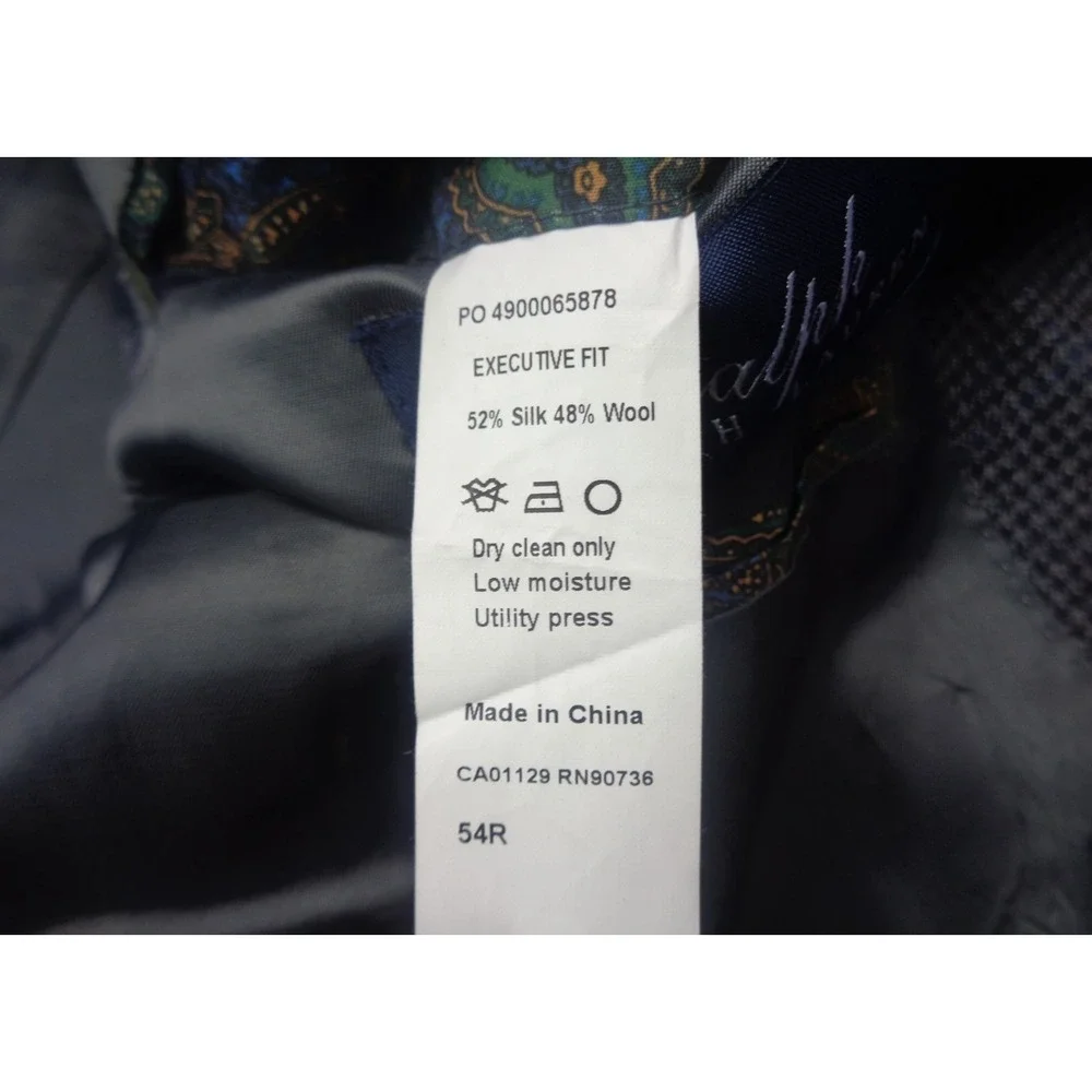 Ralph Ralph‎ Lauren Blazer Men 54R Gray Silk Wool Houndstooth Windowpane Plaid